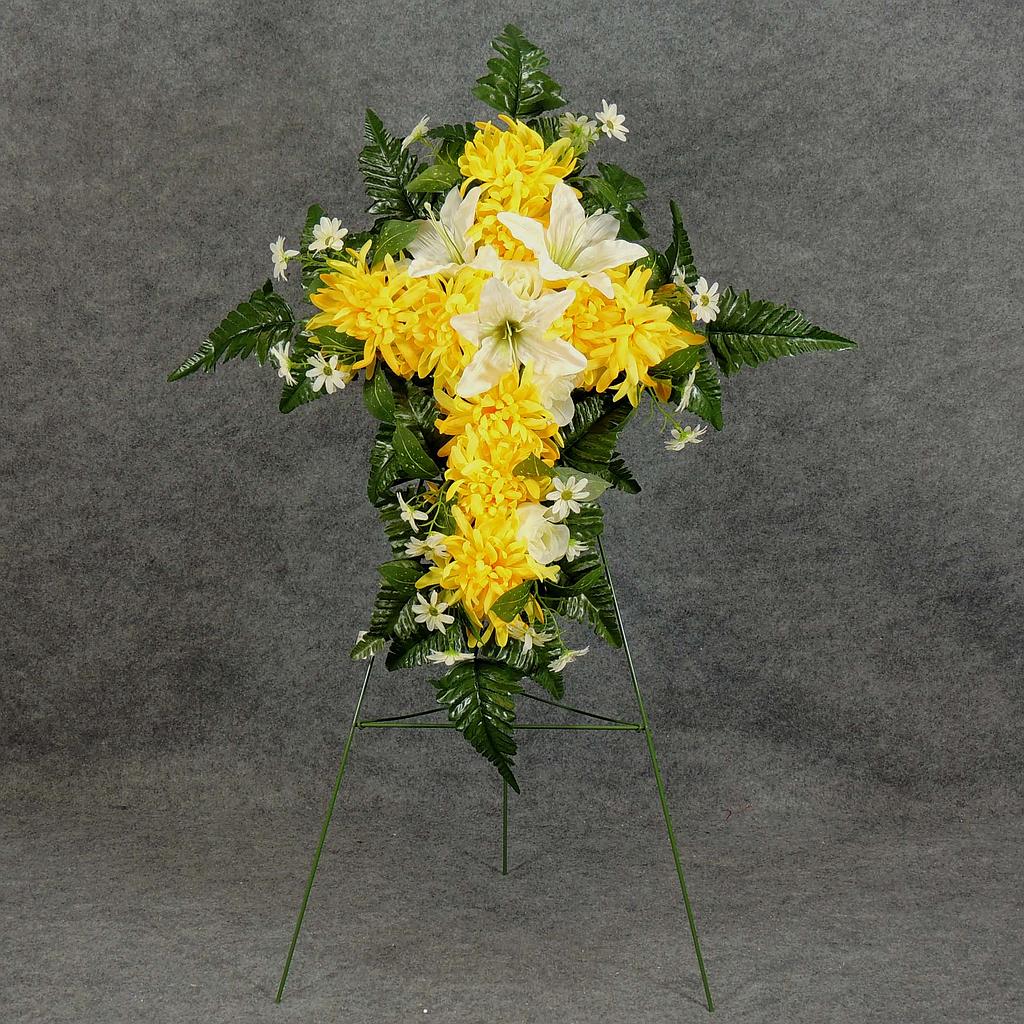 [WW-1242028] PRE-MADE MEM CROSS ARRANGEMENT  YELLOW/CREAM
