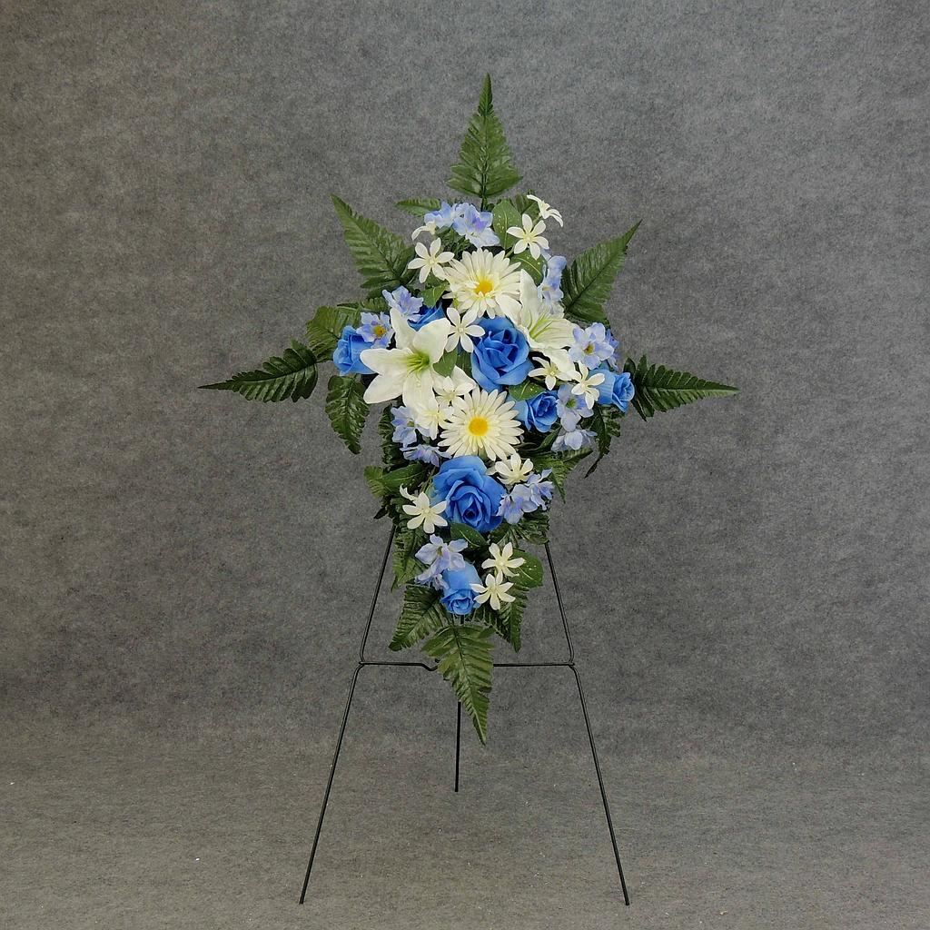 [WW5014E-CBL] 20" LILY/ROSE/GERBERA CROSS W/EASEL CREAM/BLUE