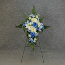 20" LILY/ROSE/GERBERA CROSS W/EASEL CREAM/BLUE