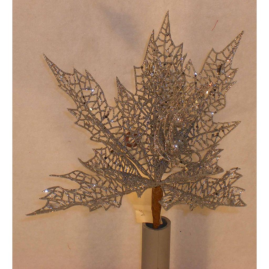 8" POINSETTIA PICK W/JEWELS SILVER HEAD