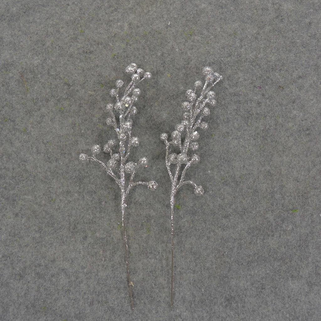[X11043-SIL] 9" BERRIES PICK GLITTER SILVER SILVER