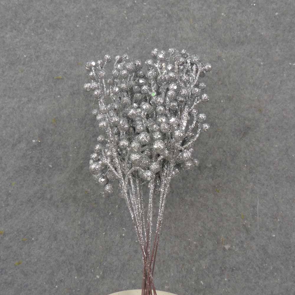 9" BERRIES PICK GLITTER SILVER