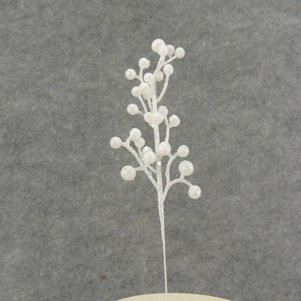 [X11043-WHT] 9" BERRIES PICK GLITTER WHITE WHITE