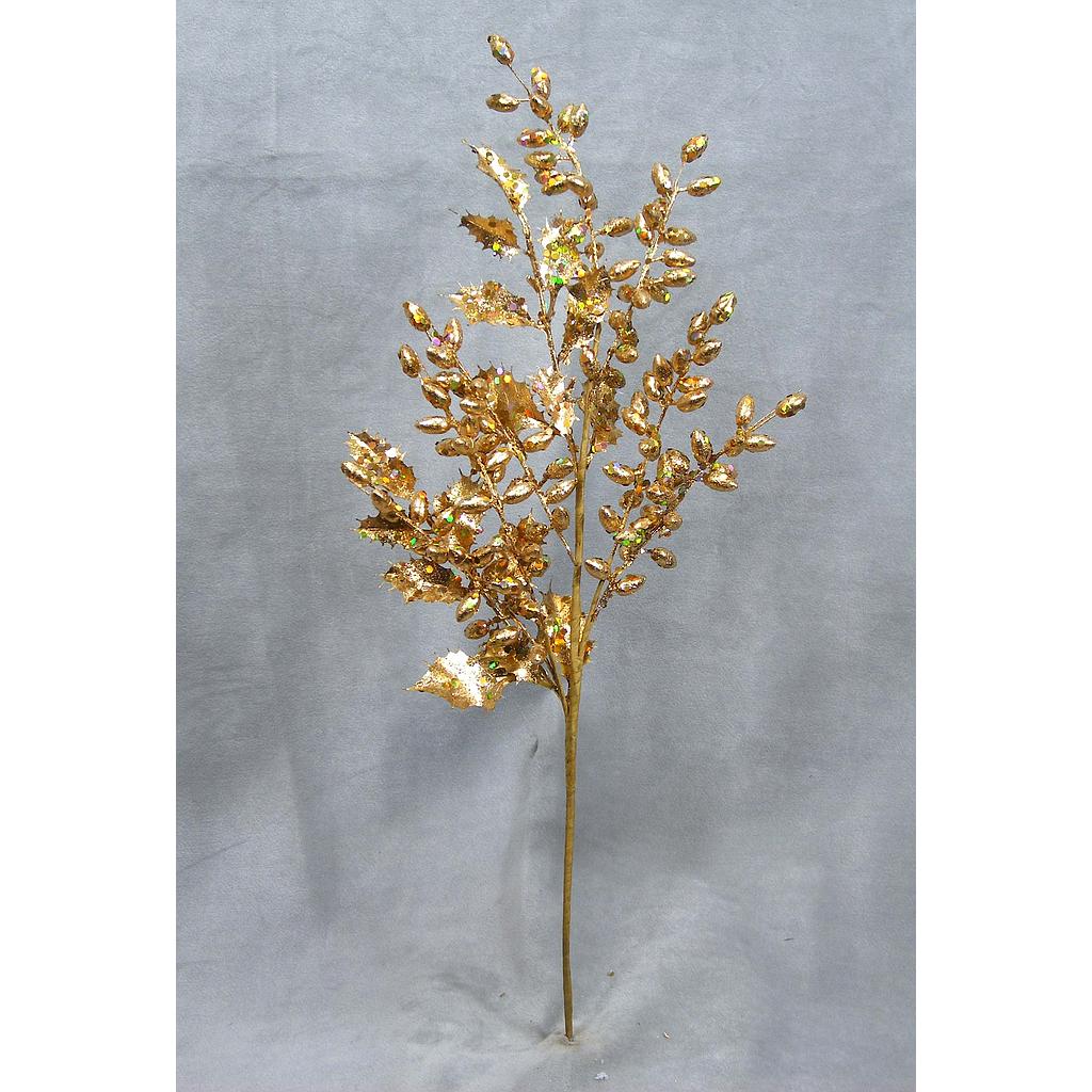 [X35220GLD] 20" BERRY SPRAY W/HOLLY LEAVES GOLD