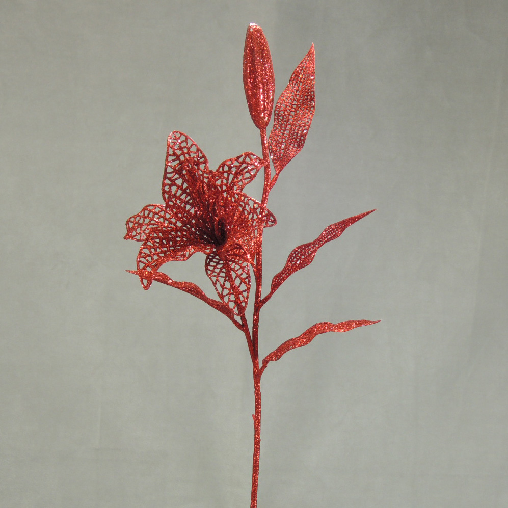[X13829-RED] 30" TIGER LILY STEM GLITTER  RED