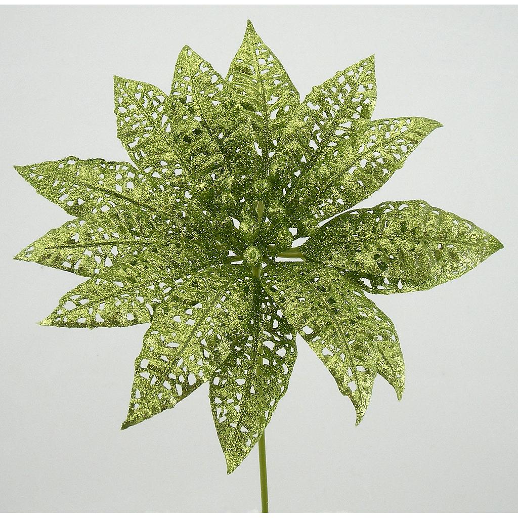 POINSETTIA PICK 9"LT/GRN LACE (12 BANDED)