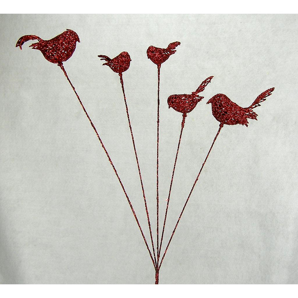 28" BIRD SPRAY X5 GLITTERED RED