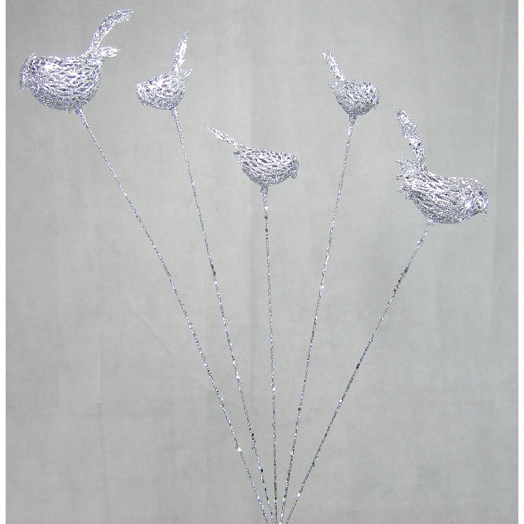 [X21067-SIL] 28" BIRD SPRAY X5 GLITTERED SILVER
