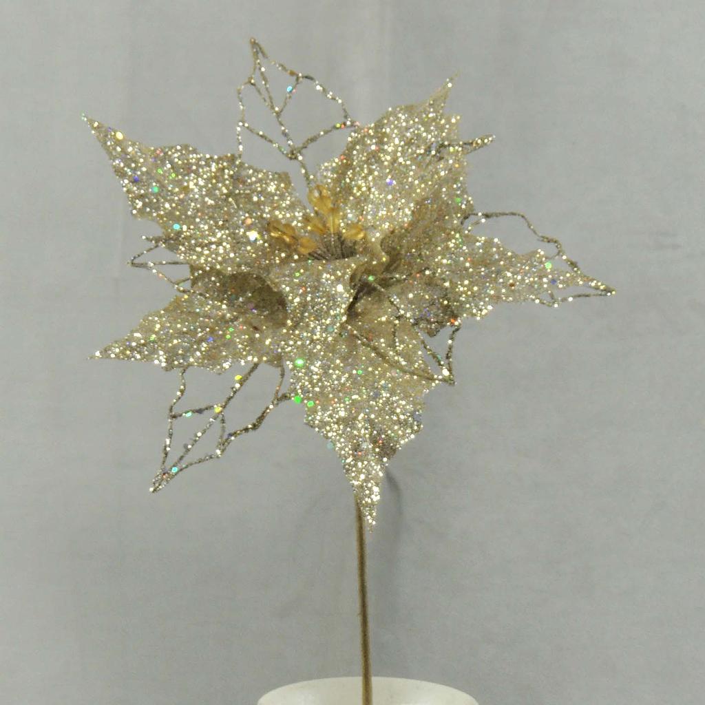 [X810-PTN] 14" POINSETTIA PICK GLITTER PLATINUM