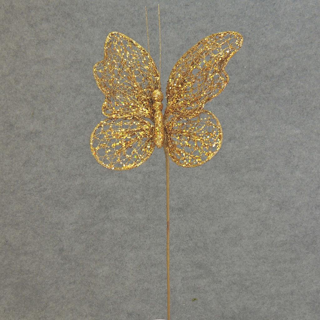 12&quot; GOLD NETTING BUTTERFLY W/19&quot; PICK