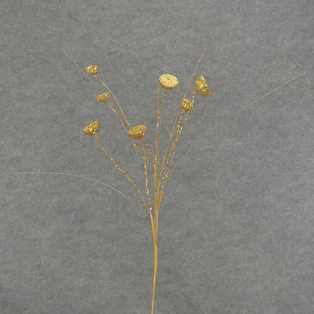 [X83375-GLD] 30" GLITTER LOTUS POD SPRAY X7  GOLD