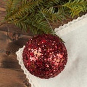 4" GLITTER HANGING BALL ORNAM.  BURGUNDY