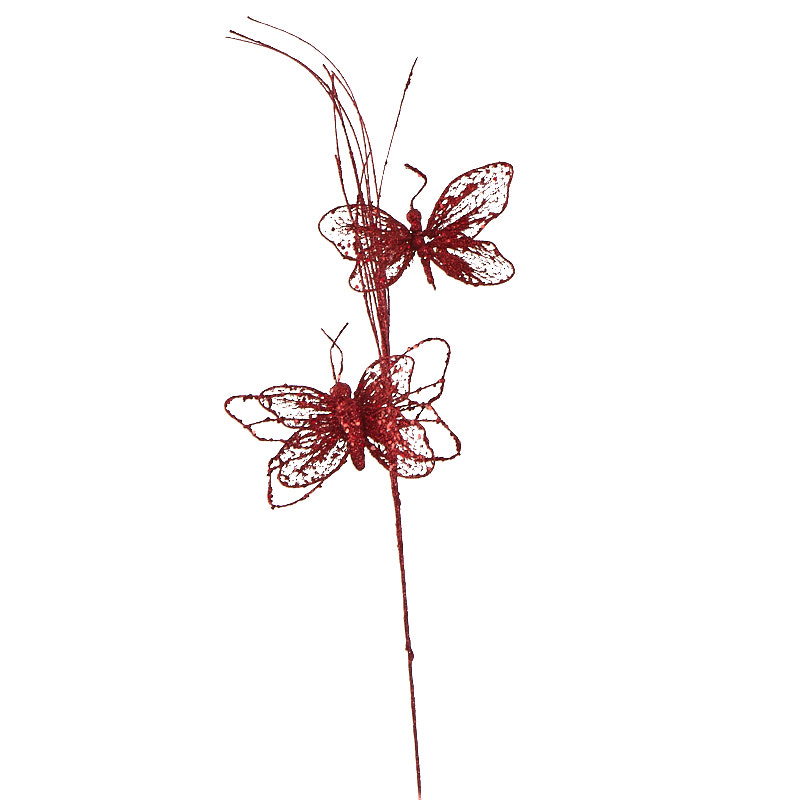 [X9437-RED] 20" GLITTER BUTTERFLY SPRAY X2  RED