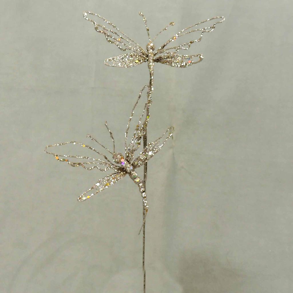 18" GLITTER DRAGONFLY SPRAY X2  PLATINUM
