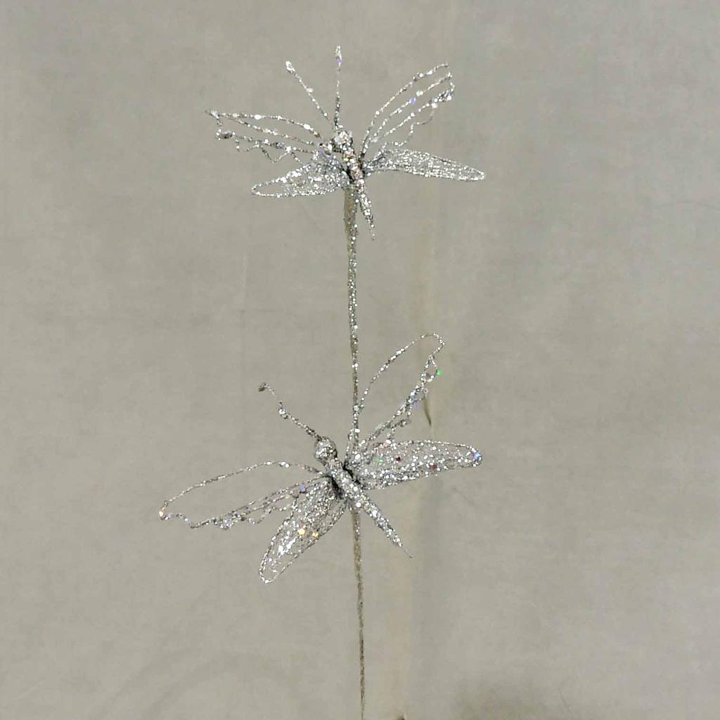 18" GLITTER DRAGONFLY SPRAY X2  SILVER