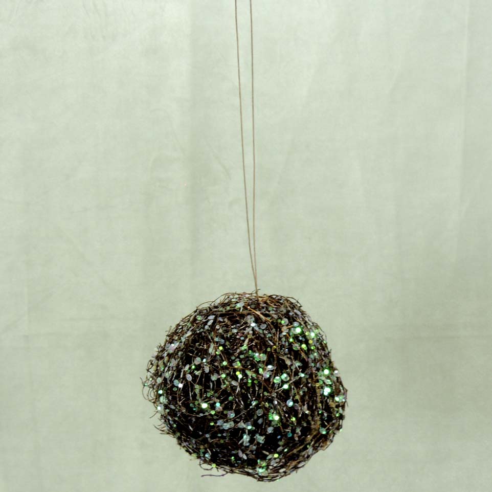 BALL 5.5&quot; TWIG W/SEQUINS