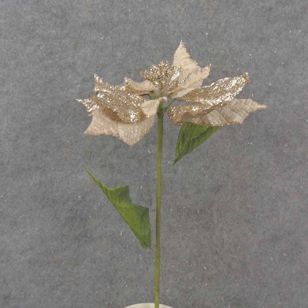 21" POINSETTIA VELVET/GLIT STEM PLATINUM