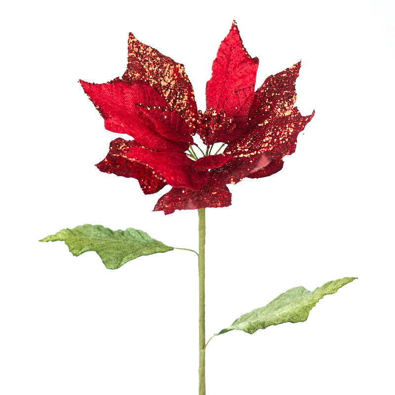 21" POINSETTIA VELVET/GLIT STEM RED