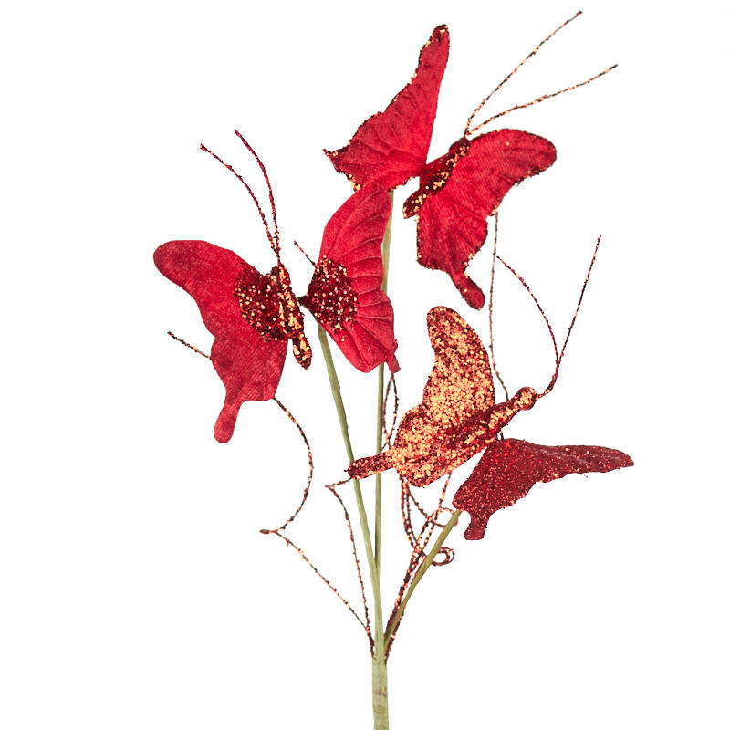BUTTERFLY TWIG SPRAY 23"   RED