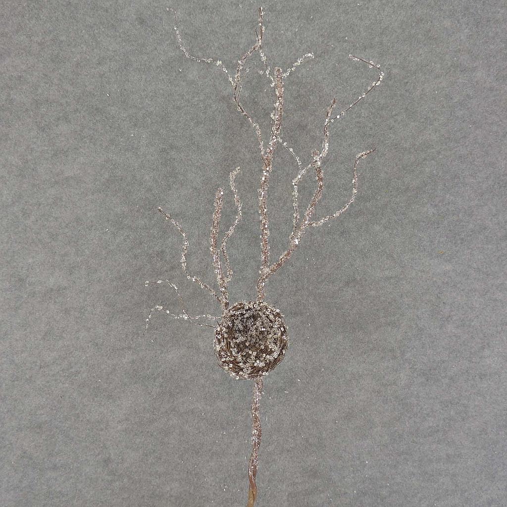 33" TWIG SPRAY W/NEST SNOW/ICE