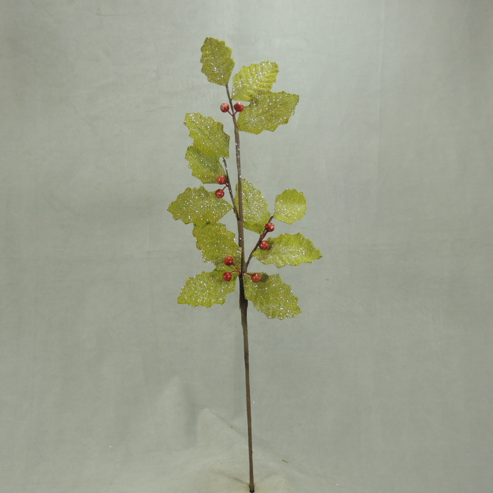 HOLLY LEAF BURLAP SPRAY 29"