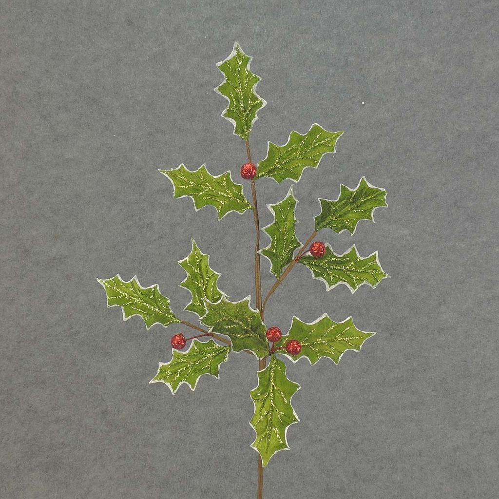 [XB5093] 30" HOLLY LEAVES SPRAY BRIGHT GREEN