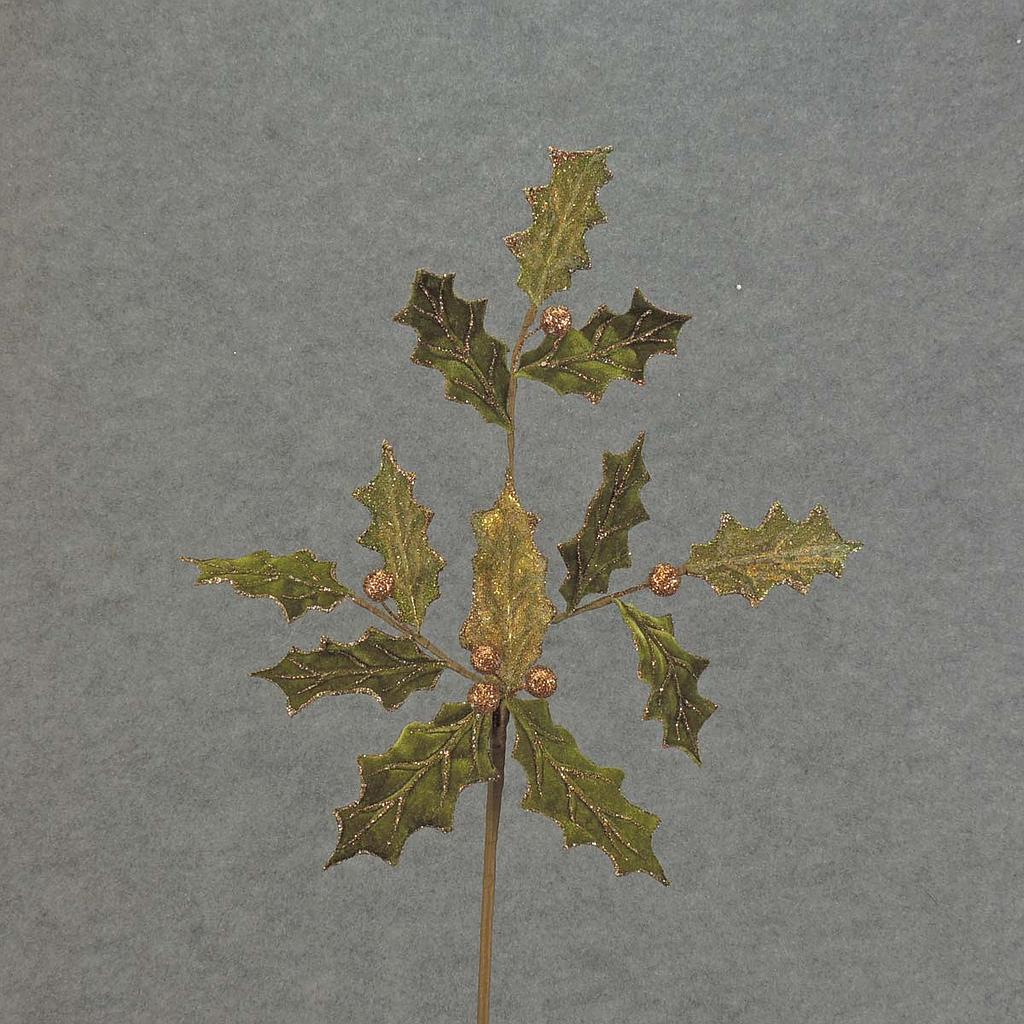30" HOLLY LEAVES SPRAY GREEN