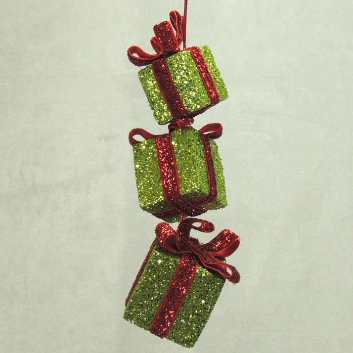 ORNAMENT GIFT PACKAGE X3 10"  GREEN/RED