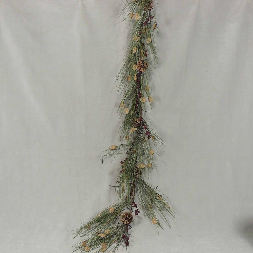 [XA4005] 5' GARLAND W/BURLAP,BERRIES & CONES