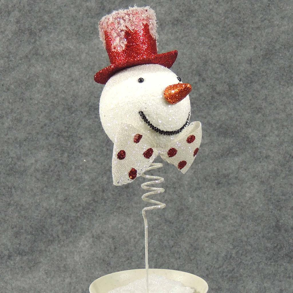 SNOWMAN HEAD PICK W/SNOW 11"  RED/WHITE