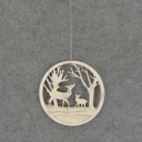 ORNAMENT WOODEN 4.75" WHITE DOE&FAWN
