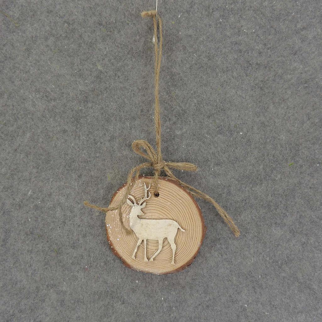 ORNAMENT TREE COOKIE 3.25x3&quot; BUCK/WHITE WOOD
