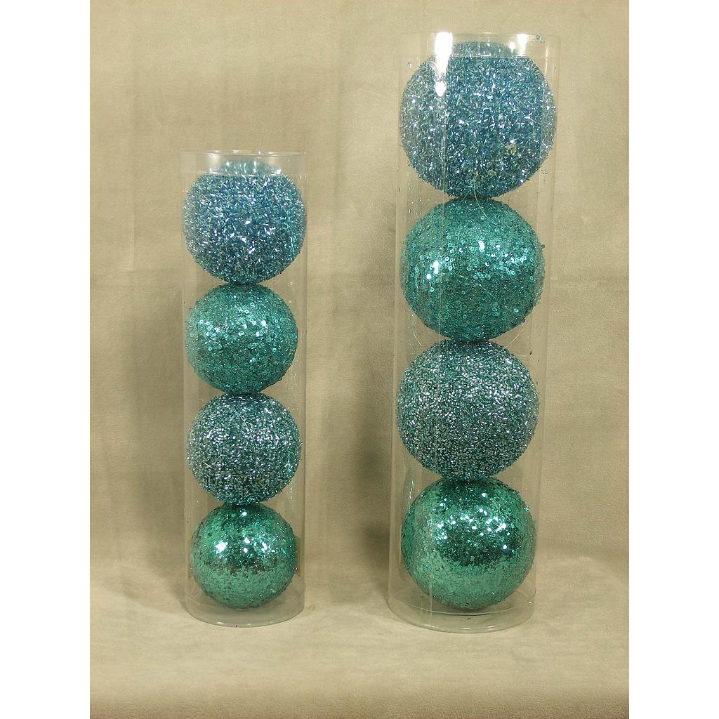 ORNAMENT MIX BEADED BALL 80 mm (4/BOX) AQUA