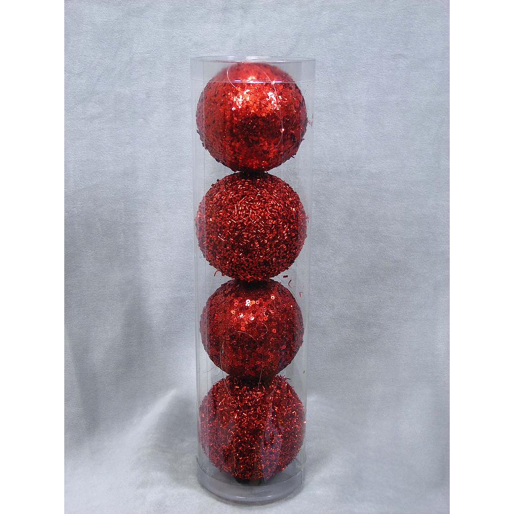 ORNAMENT MIX BEADED BALL 80 mm (4/BOX) RED