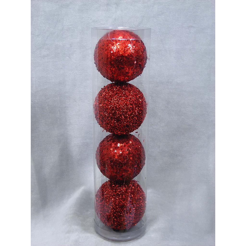 [XB391-RED] ORNAMENT MIX BEADED BALL 80 mm (4/BOX) RED
