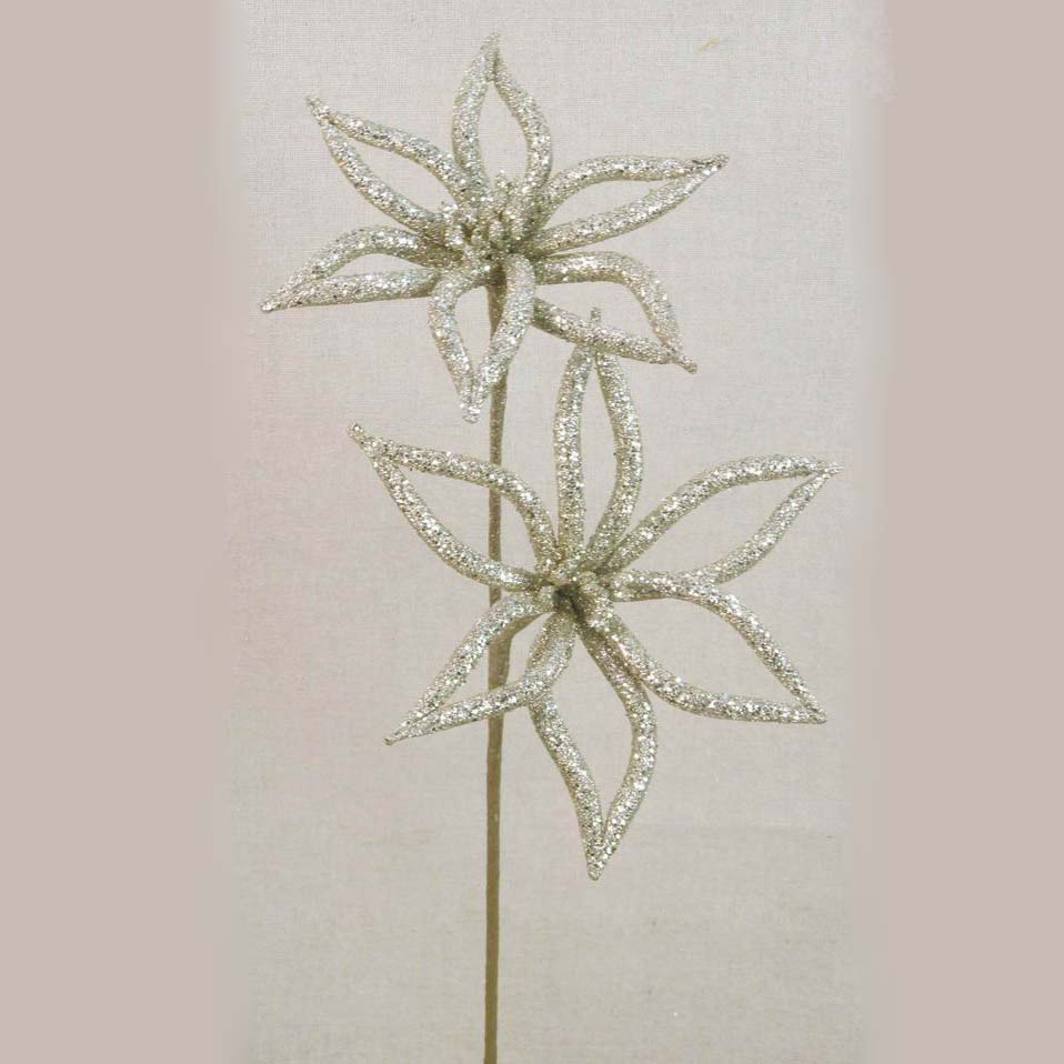 POINSETTIA GLITTER SPRAY X2 21"  PLATINUM
