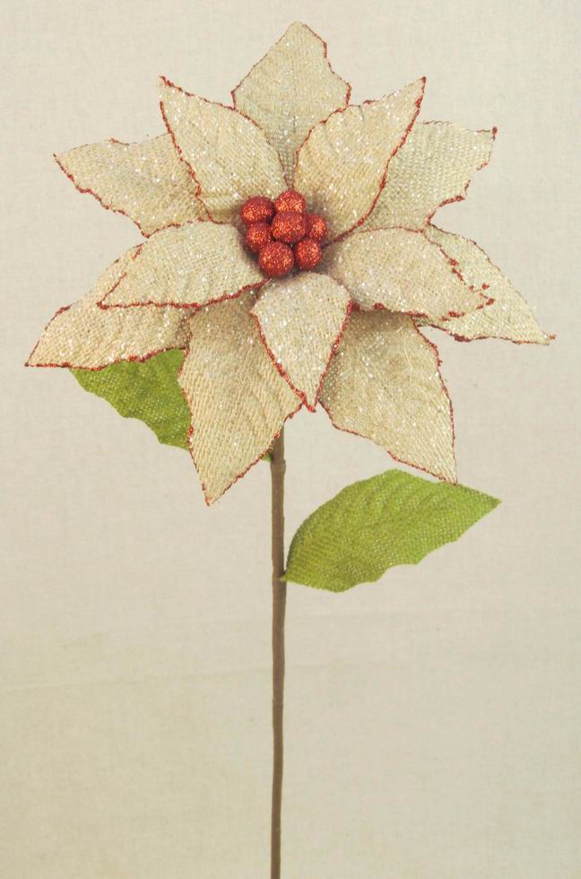 [XA320-NAT] 28" POINSETTIA BURLAP NATURAL