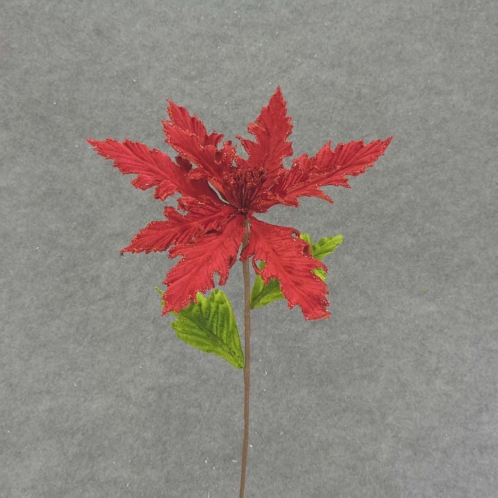 24" POINSETTIA PICK VELV/GLIT RED