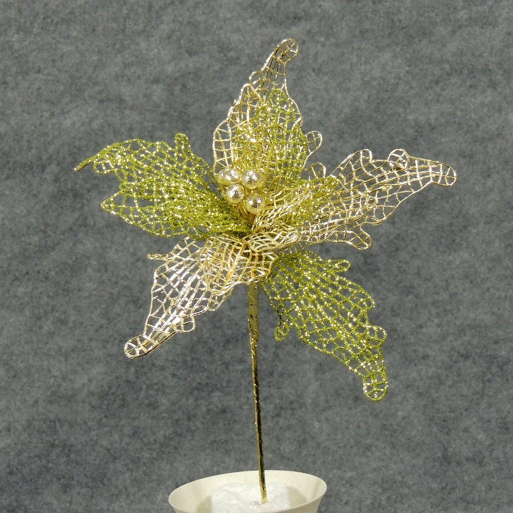 14" POINSETTIA GLITTER PICK GOLD/GREEN