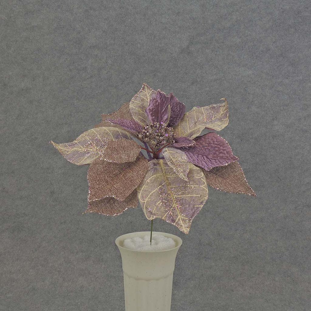 8" POINSETTIA PICK 10" Dia PURPLE/BURLAP