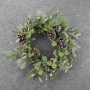 PINE/EUCALYPTUS WREATH 24" FROSTED W/CONES