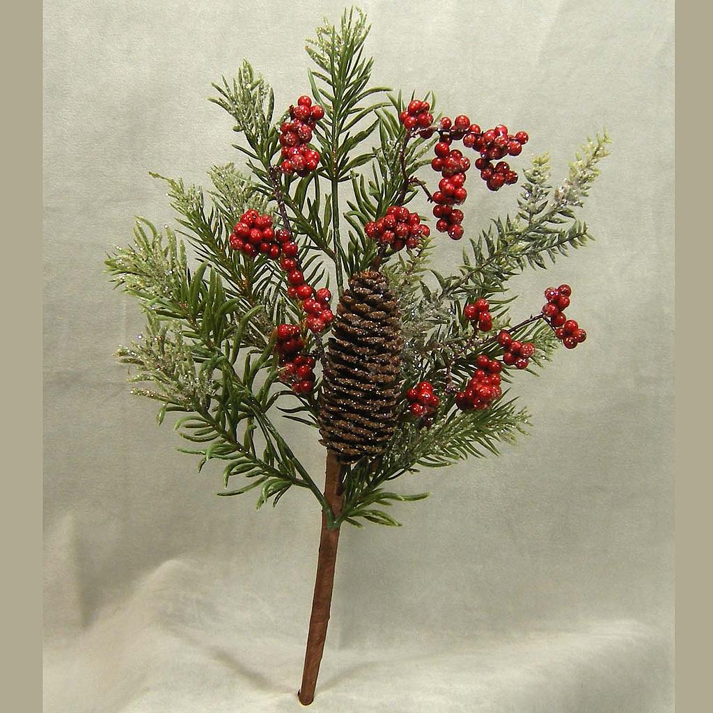 PINE SPRAYw/RED BERRIES&ICE 16" W/CONE
