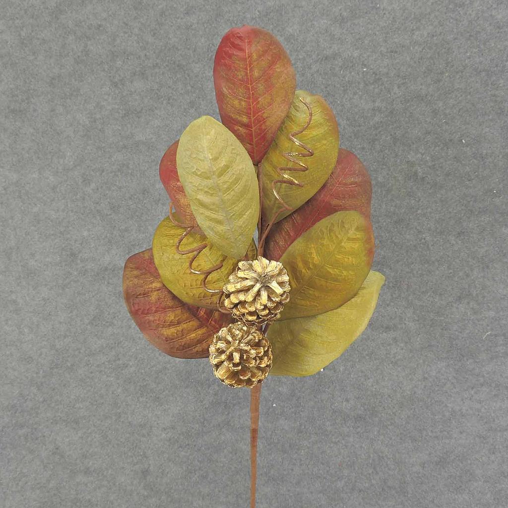 23" LEAF SPRAY X7 W/CONES RED/GREEN/GOLD