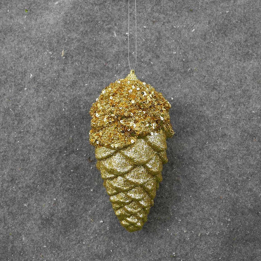 7" PINECONE HANGER W/GLITTER GOLD
