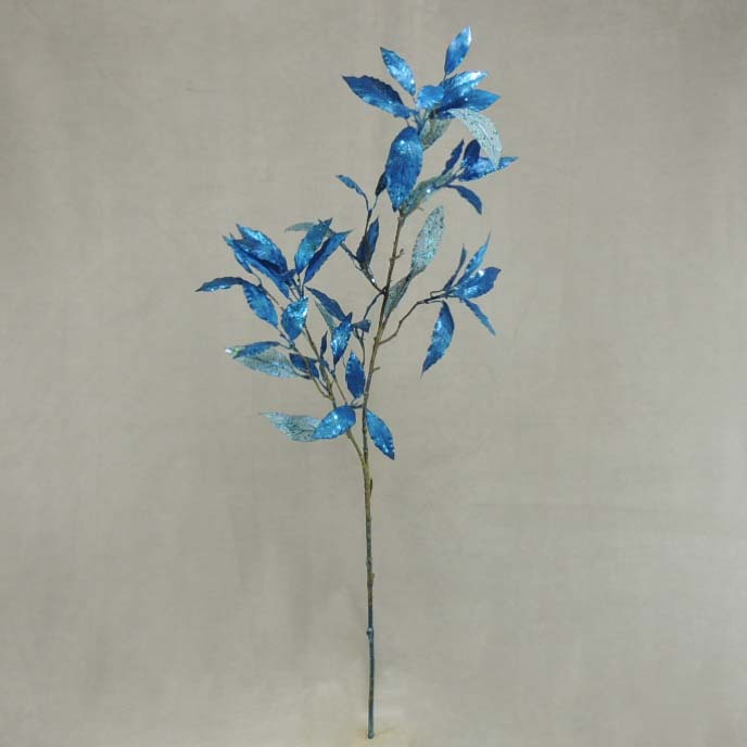 [XB303-BLU] 35" GLITTER LEAVES SPRAY X2 BLUE