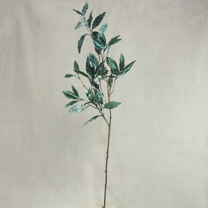 [XB303-TEL] 35" GLITTER LEAVES SPRAY X2 TEAL