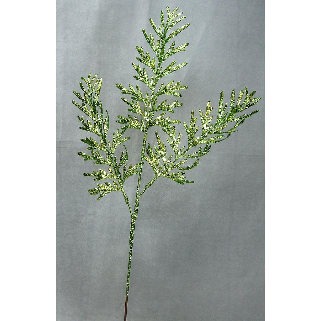 GLITER LEAVES SPRAYx3 25"(6/BG)  GREEN