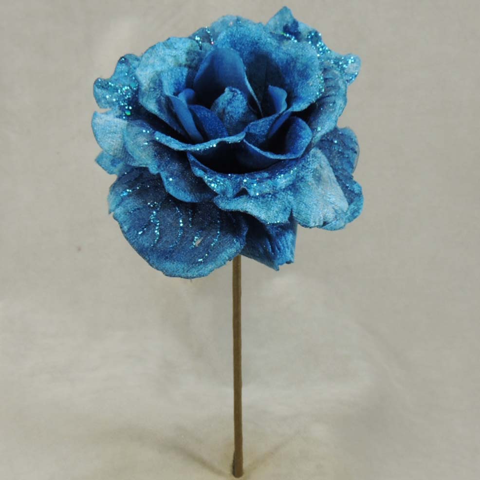 6" ROSE PICK W/GLITTER BL/11" L BLUE