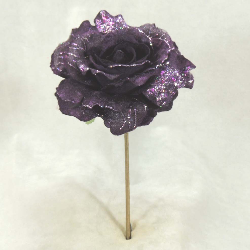 ROSE PICK W/GLITTER 6" BL/11" L  PURPLE