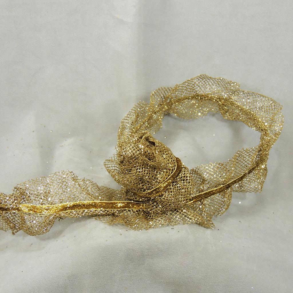 RIBBON 6' X 3" GLITTER MESH  GOLD